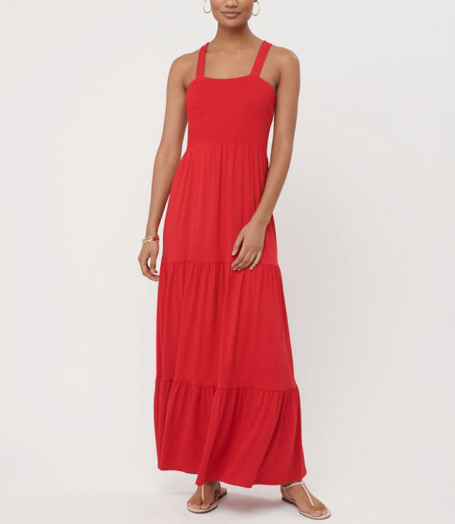 red tiered maxi dress