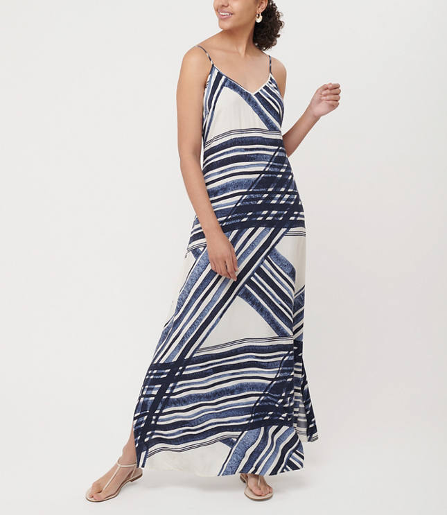 Watercolor Stripe Strappy Maxi Dress