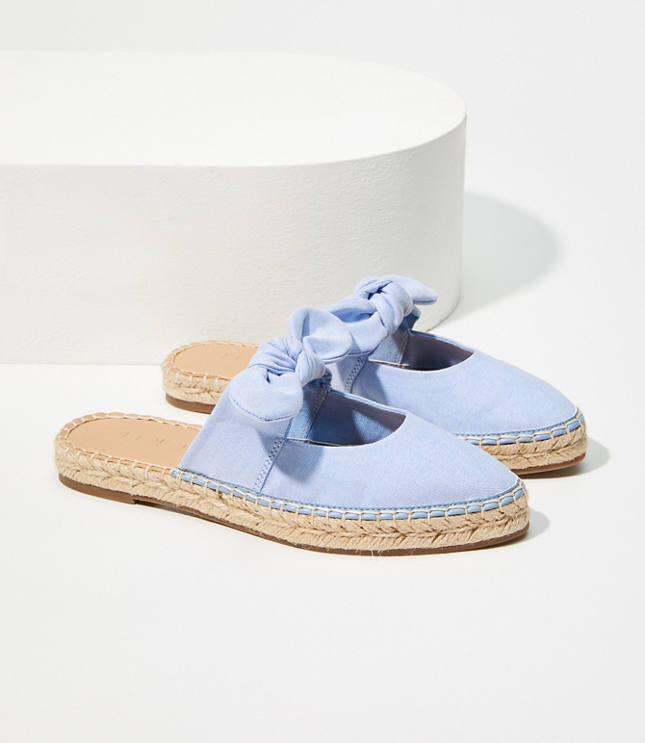 Chambray Bow Espadrille Slides