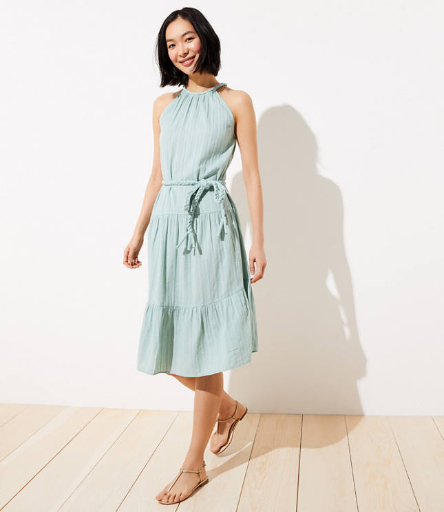 warehouse neutral stripe midi dress