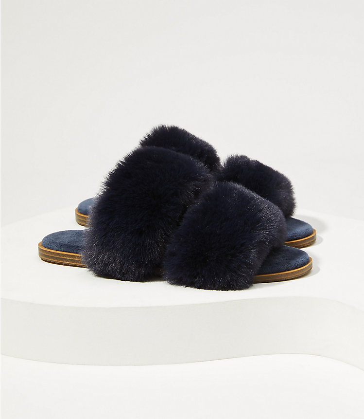 Strappy Faux Fur Slippers