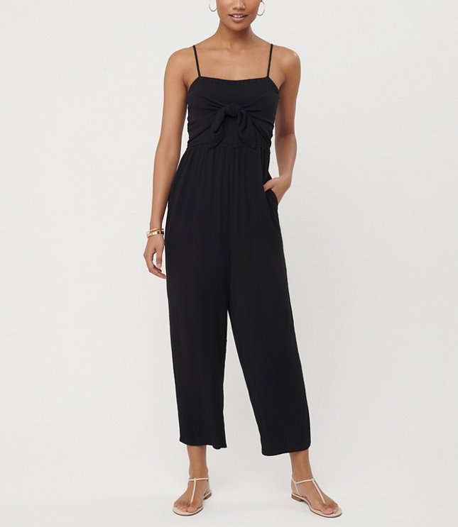 LOFT Beach Smocked Tie Front Jumpsuit