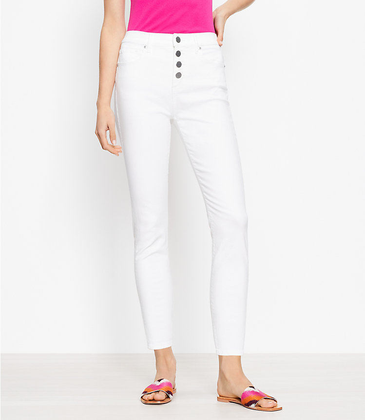 High Rise Skinny Crop Jeans in White image number 0