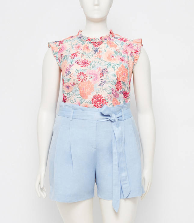 LOFT Plus Linen Blend Tie Waist Shorts