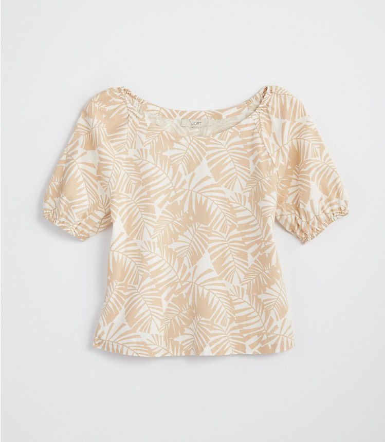 Palm Puff Sleeve Boatneck Top