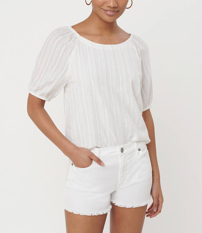 Striped Puff Sleeve Boatneck Top