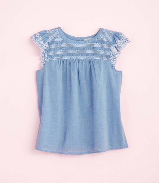 Embroidered Ruffle Sleeve Top