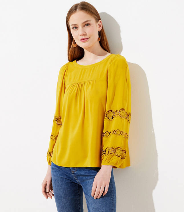 Embroidered Lace Sleeve Blouse