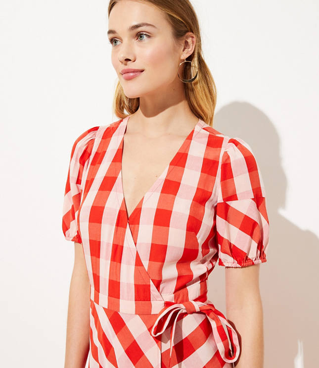 Gingham Midi Wrap Dress