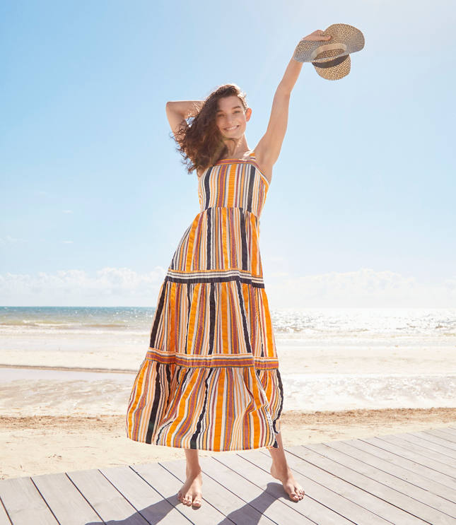 striped tiered maxi dress