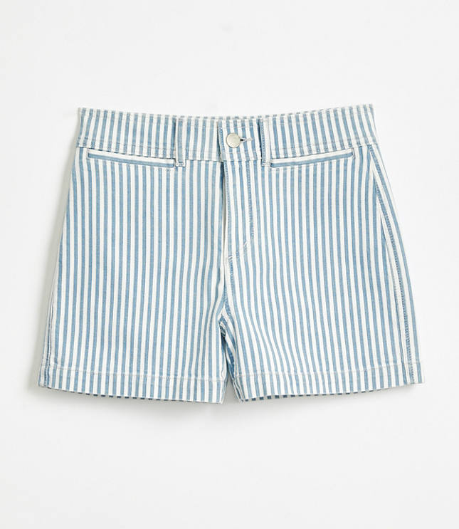High Waist Denim Shorts in Blue Stripe
