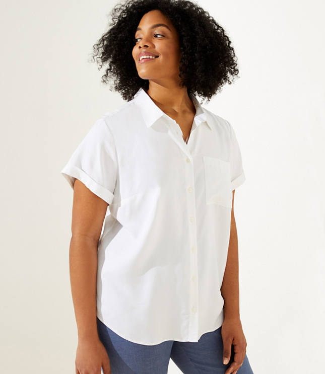 White Plus Size Long Sleeve Shirts Loft