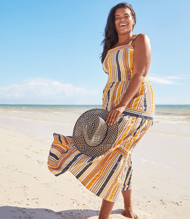 LOFT Plus Striped Tiered Maxi Dress