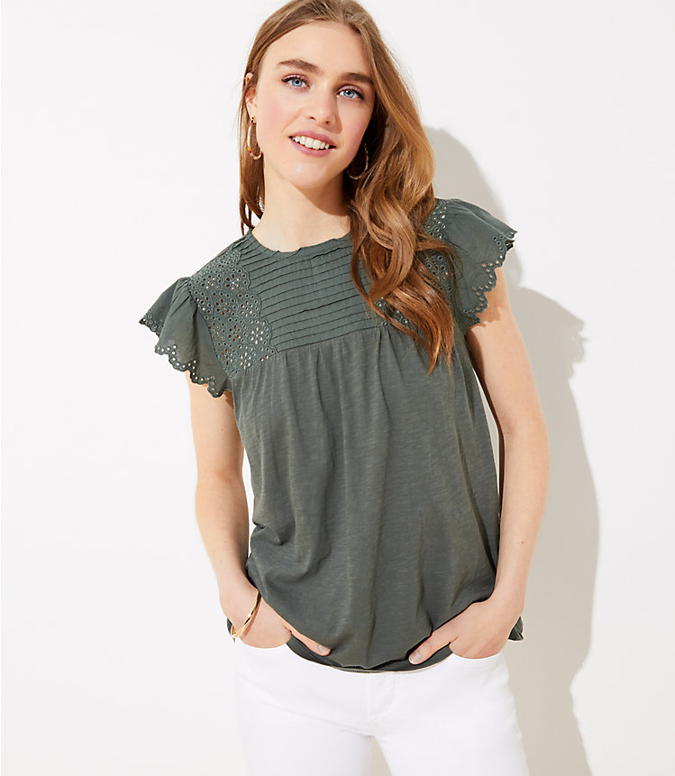 Pintucked Eyelet Top image number null