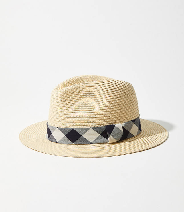 Gingham Bow Straw Fedora