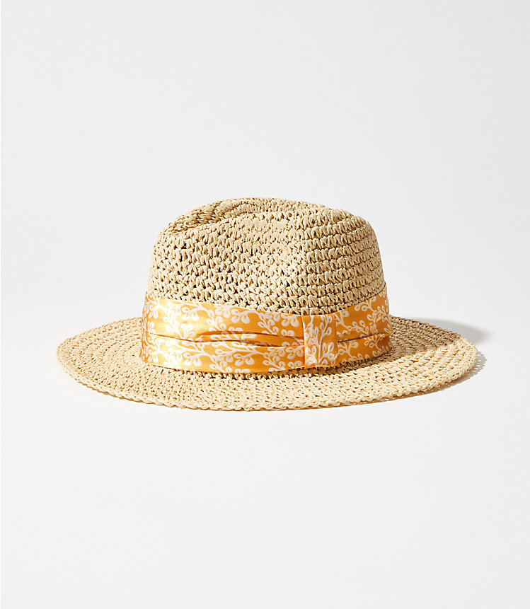 Floral Ribbon Straw Fedora image number null