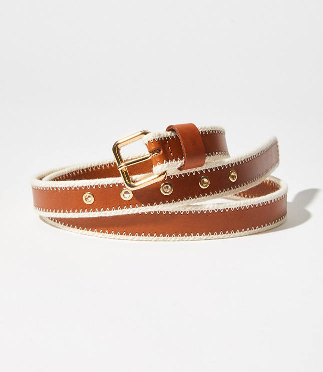 Stitched Leather Skinny Belt