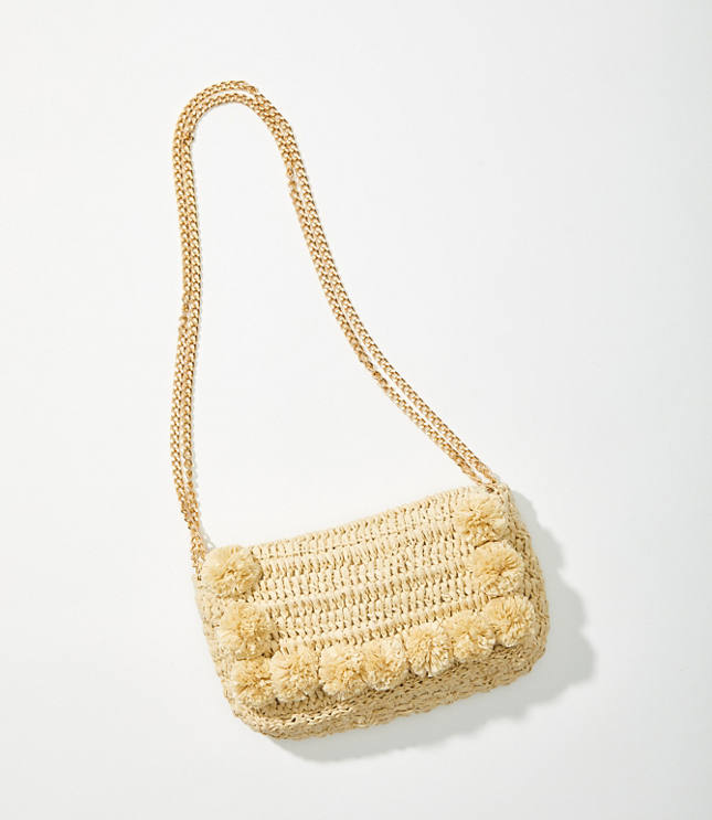 Pom Pom Straw Crossbody Bag
