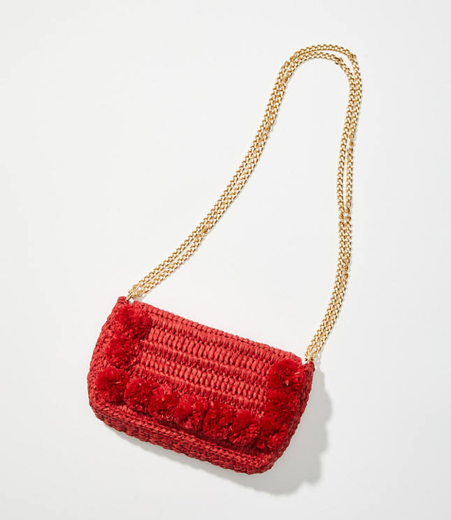 Pom Pom Straw Crossbody Bag