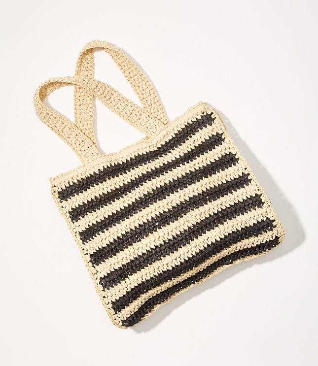 Striped Straw Tote Bag
