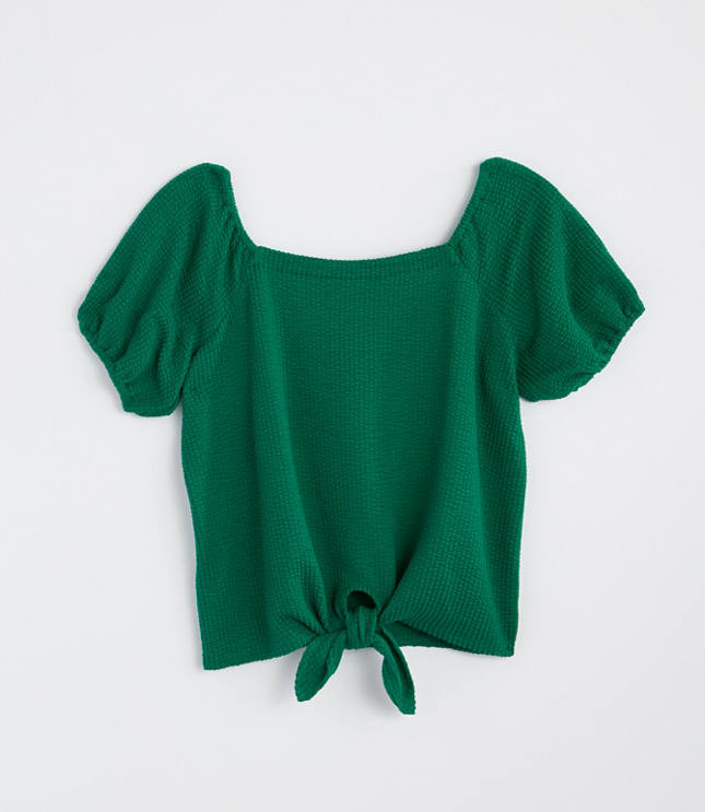 Waffle Tie Front Cropped Top