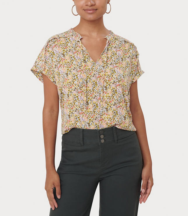 Floral Shoulder Ruffle Mixed Media Top