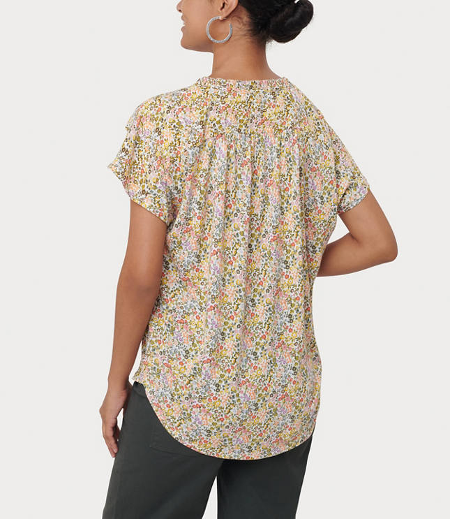 Floral Shoulder Ruffle Mixed Media Top