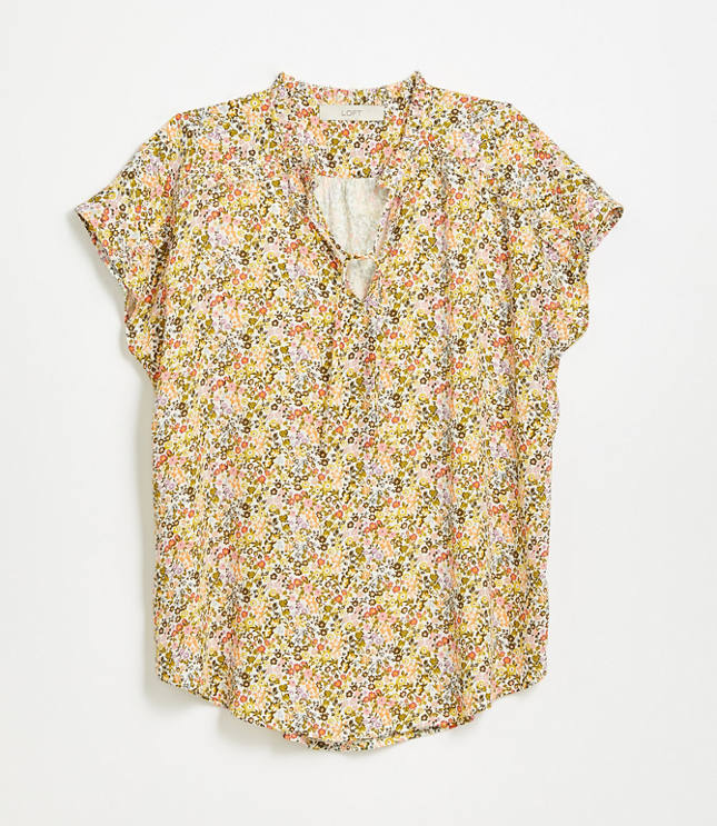 Floral Shoulder Ruffle Mixed Media Top