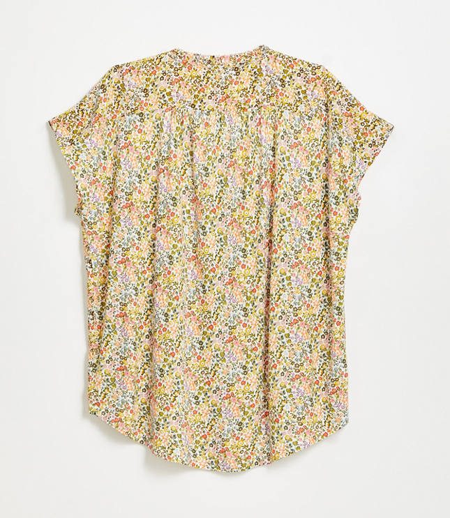 Floral Shoulder Ruffle Mixed Media Top