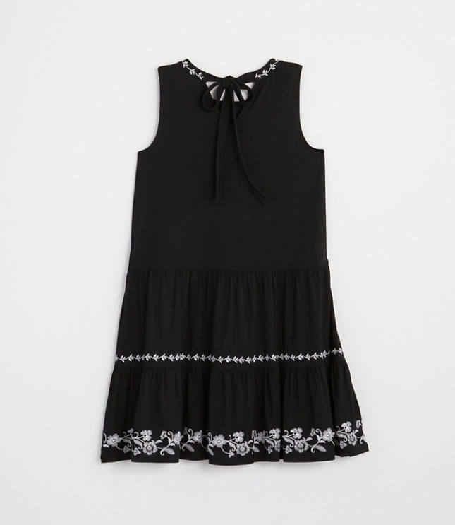 Petite Embroidered Tie Back Tiered Swing Dress