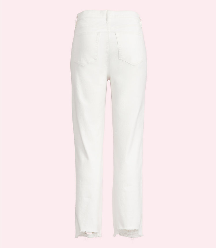 Chewed Hem High Waist Slim Pocket Straight Crop Jeans in White image number 2
