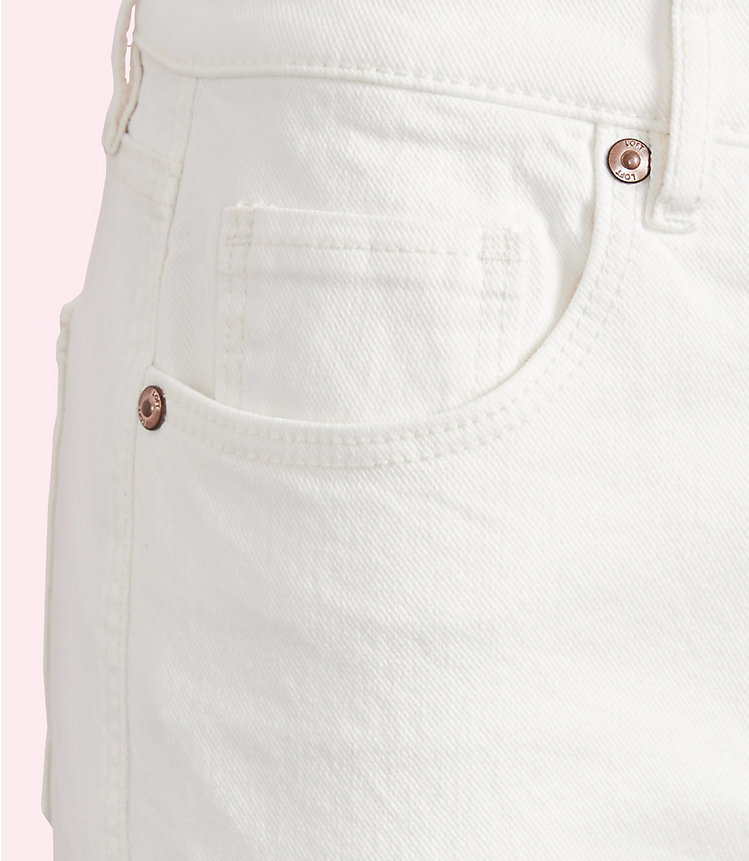 Chewed Hem High Waist Slim Pocket Straight Crop Jeans in White image number 1