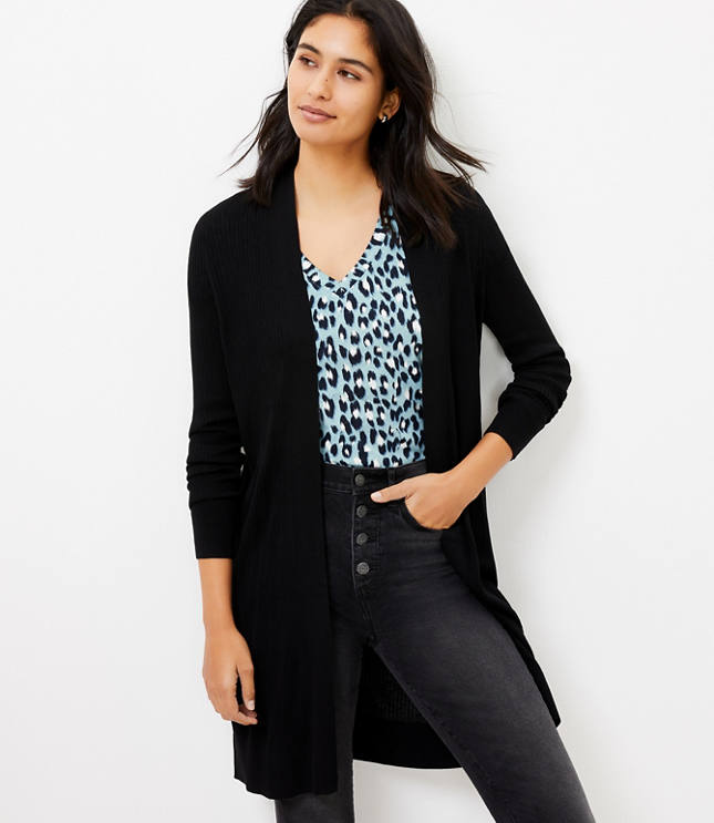 Loft Petite Ribbed Open Cardigan