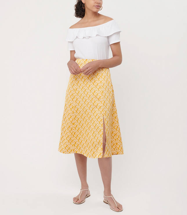 Floral Fluted Midi Skirt