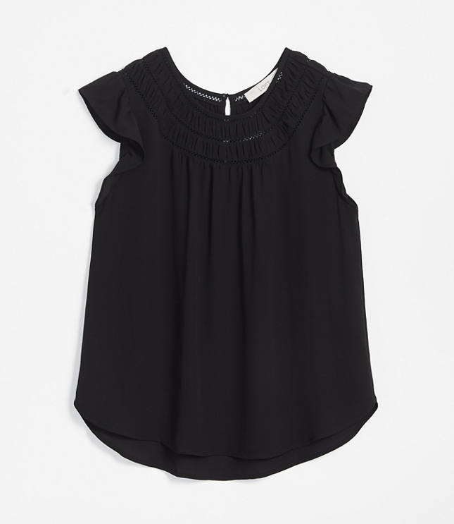 Lacy Round Yoke Ruffle Shell