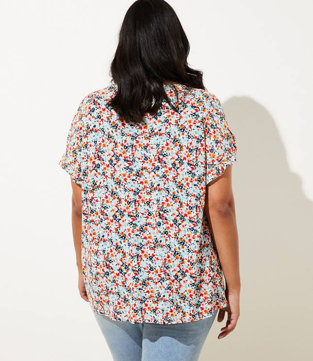 LOFT Plus Floral Petal Sleeve Mixed Media Top