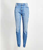 Petite Chewed Hem High Rise Skinny Jeans in Vintage Wash carousel Product Image 1