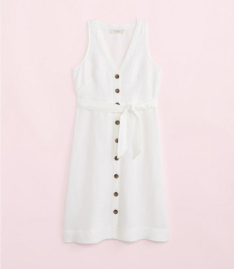 Petite Linen Blend Button Tie Waist Dress image number 0