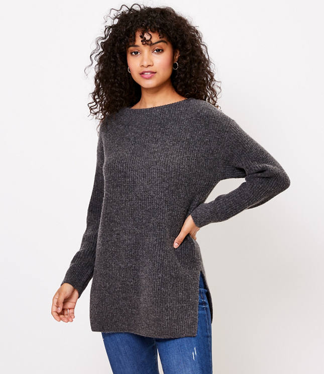 Ribbed Boatneck Tunic Sweater