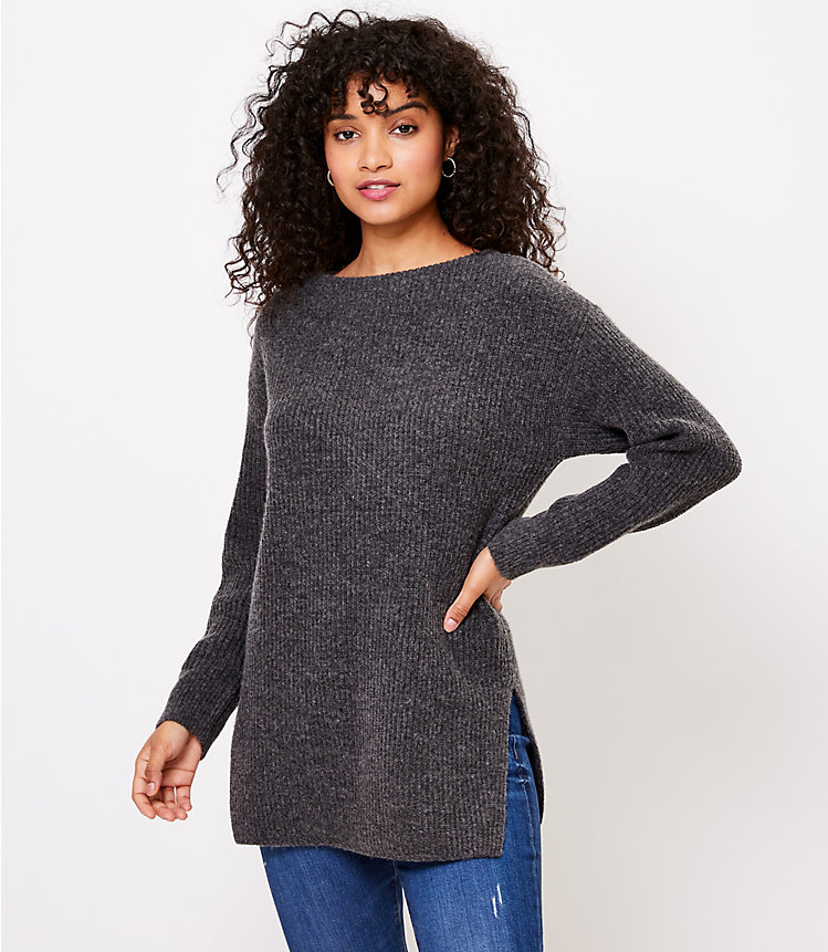 Ribbed Boatneck Tunic Sweater image number null