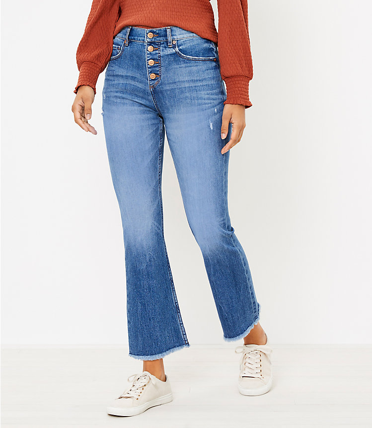 Flare Crop Jeans in Authentic Light Indigo Wash image number 0