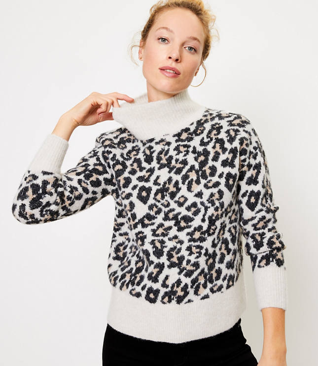 Animal print hot sale turtleneck sweater