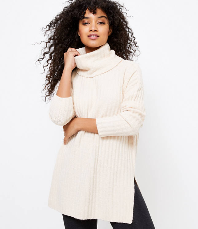 Ribbed Turtleneck Tunic Sweater