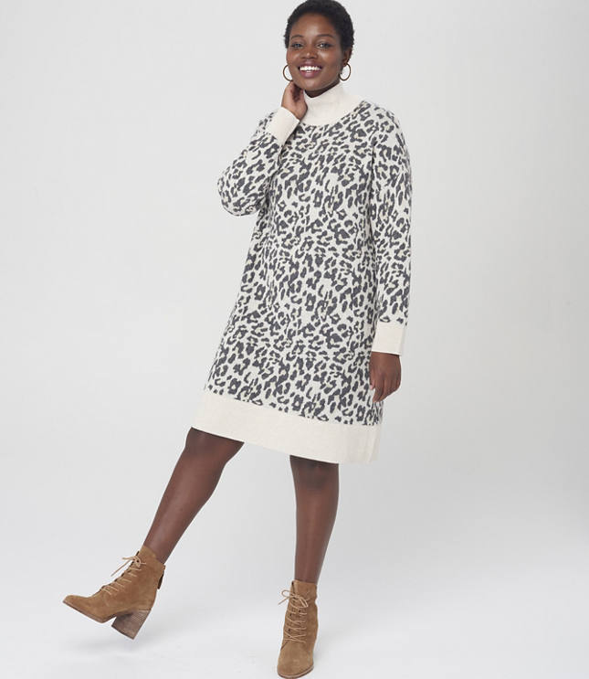 Leopard Jacquard Turtleneck Dress