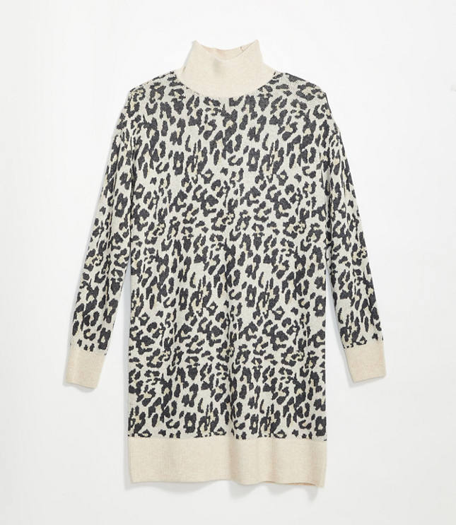 Leopard Jacquard Turtleneck Dress