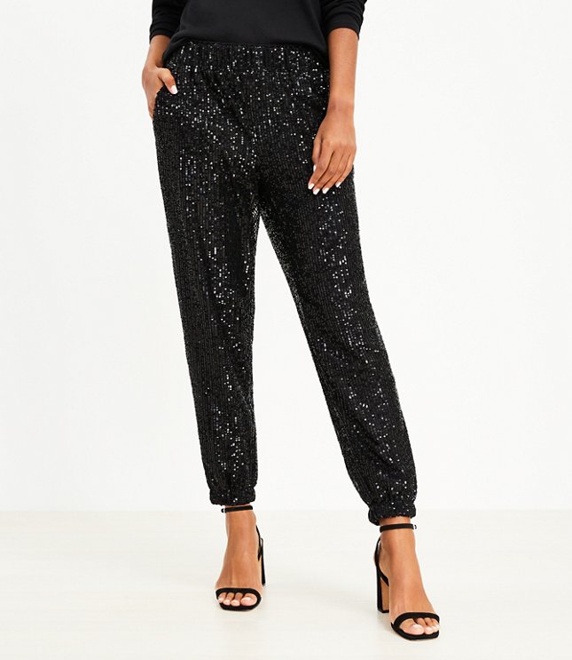 Sassy Black Sequin Joggers - All Bottoms