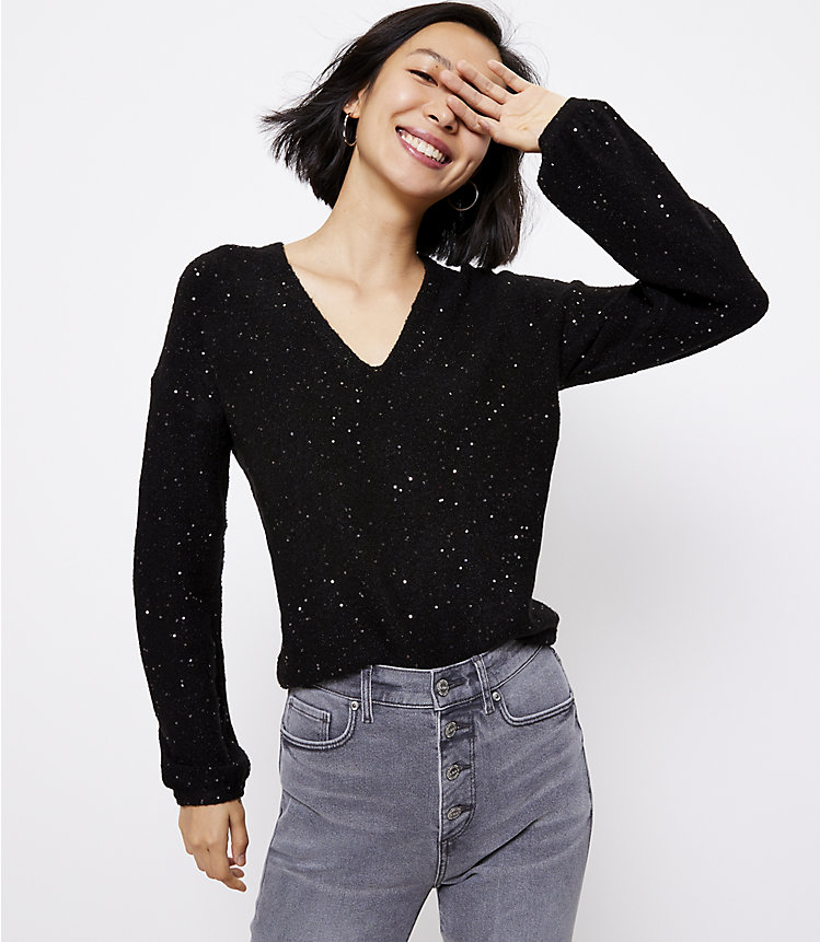 Sequin Double V Sweater image number null