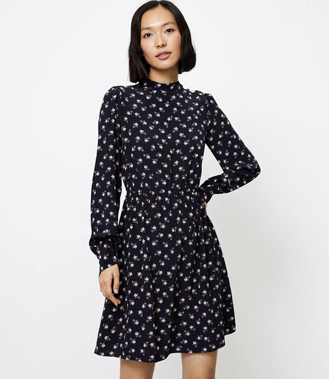 Loft shoulder 2025 button flare dress