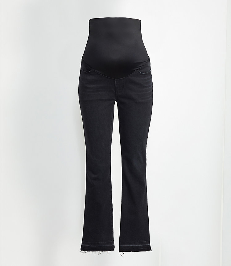 Petite Maternity Flare Crop Jeans in Washed Black Wash image number 0