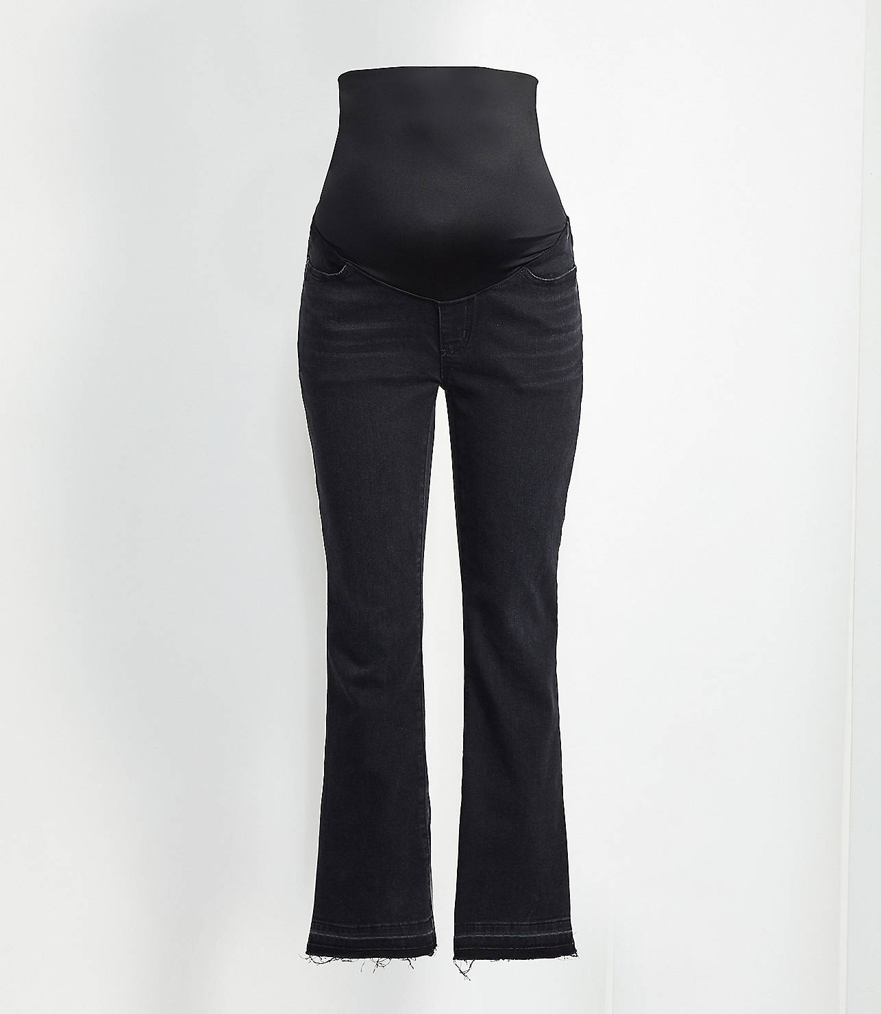 Petite Maternity Flare Crop Jeans in Washed Black Wash